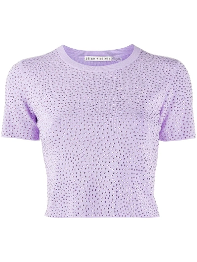 Shop Alice And Olivia Ciara Crystal-embellished Knitted Top In Purple