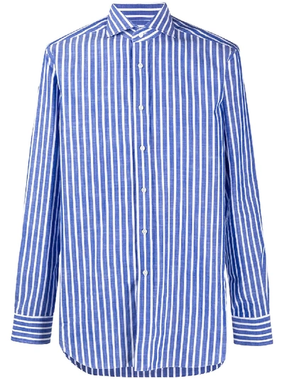 Shop Xacus Striped Cotton Shirt In Blue