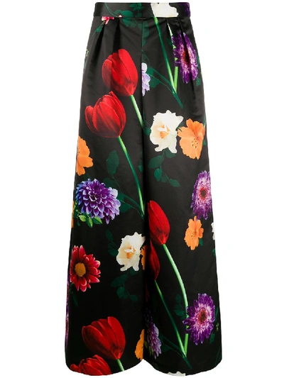 Shop Alice And Olivia Floral Print Wide-leg Trousers In Black
