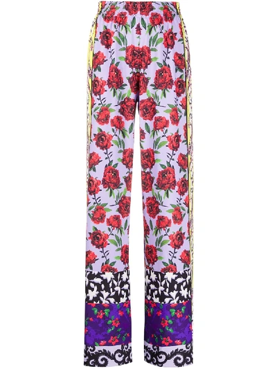 Shop Alice And Olivia Elba Floral Wide-leg Trousers In Purple