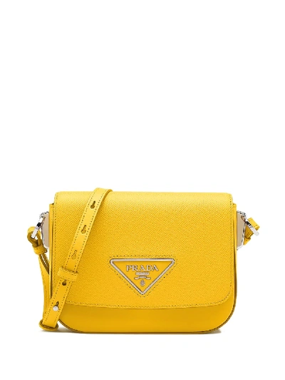 Shop Prada Logo Plaque Crossbody Bag In Yellow