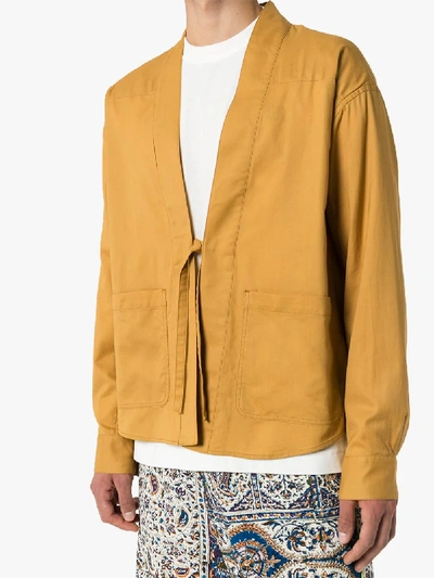 Shop Visvim Lhamo Tie-front Cotton Shirt In Yellow