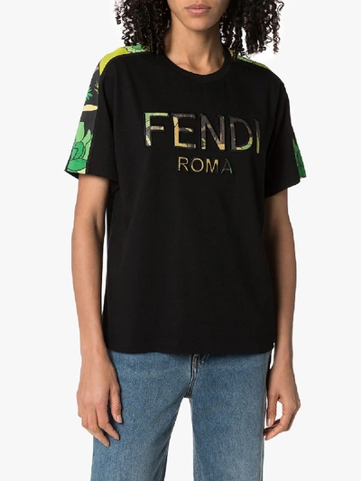 Shop Fendi Embroidered Logo T-shirt In Black