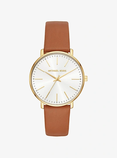 Shop Michael Kors Pyper Gold-tone Leather Watch