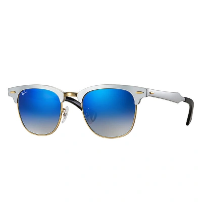 Shop Ray Ban Clubmaster Aluminum Flash Lenses Gradient Sunglasses Silver Frame Blue Lenses 51-21