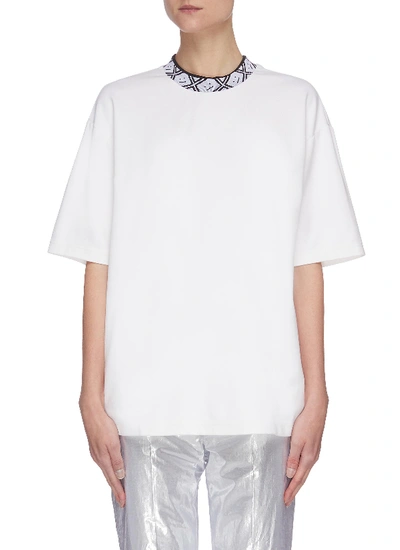 Shop Acne Studios Face Motif Ribbed Mock Neck T-shirt In White