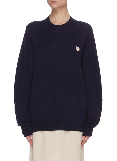 Shop Acne Studios Face Embroidered Patch Wool Sweater In Blue