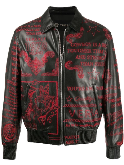 Shop Versace Rodeo Embroidered Jacket In Black