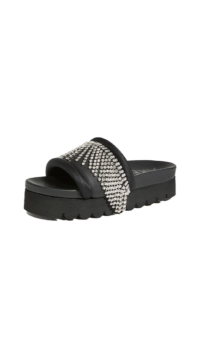 Shop Area Crystal Fringe Platform Sandals In Black