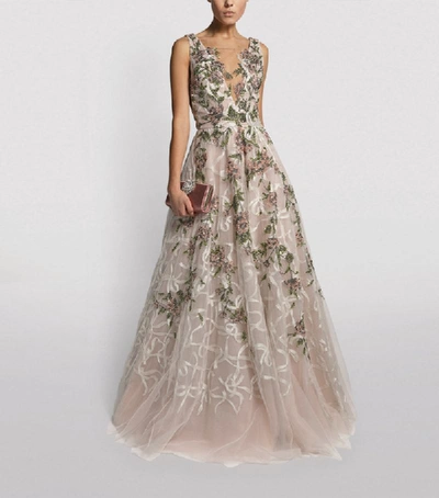 Shop Marchesa Sequin-embellished Tulle Gown