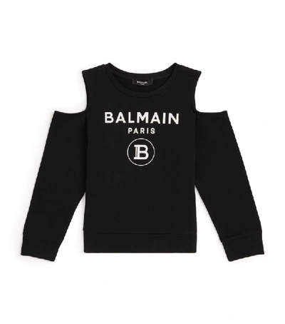 Shop Balmain Kids Logo Cold-shoulder Sweatshirt (6-16 Years)