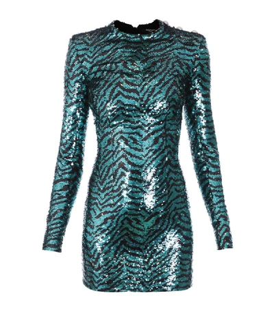 Shop Balmain Zebra Print Sequinned Dress