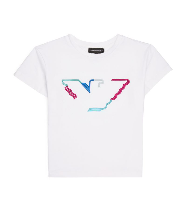 Emporio Armani Kids' Embroidered Logo Cotton Jersey Tshirt In White