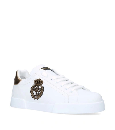 Shop Dolce & Gabbana Leather Portofino Crown Sneakers In White