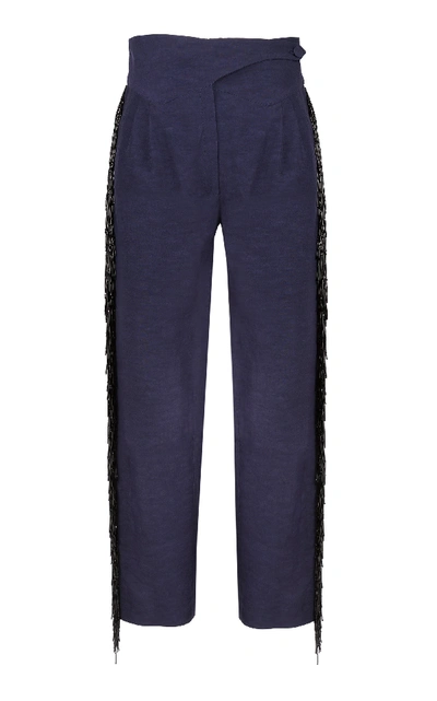 Shop Blazé Milano Chips Basque High-rise Fringed Skinny Pants In Blue