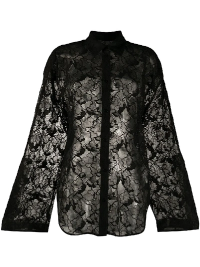 Shop Msgm Sheer Floral Lace Shirt In Black