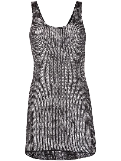 Shop Alanui Metallic Chunky-knit Mini Dress In Black