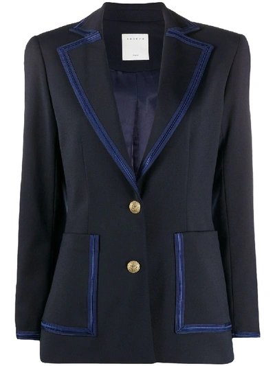 Shop Sandro Fitted Contrast-trim Blazer In Blue