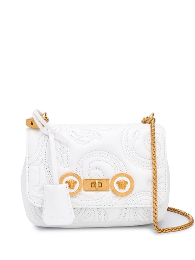 Shop Versace Baroque Quilted Crossbody Bag In White