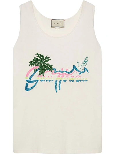 Shop Gucci Hawaii Print Tank Top In White