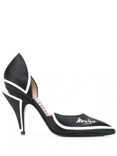 Shop Moschino Contrast Piping Detailed Pumps In Black