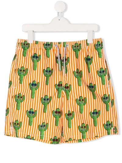 Shop Mc2 Saint Barth Teen Jean Cactus-print Swim Shorts In Orange