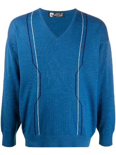 Pre-owned Pierre Cardin 1980s Stripe Detail Jumper In Blue