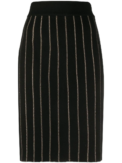 Pre-owned Fendi 2000s Pinstripe Pencil Skirt In Black