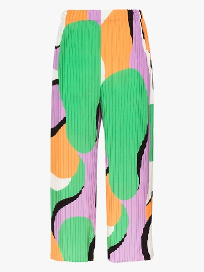 Shop Issey Miyake Printed Plissé Cropped Trousers In Purple
