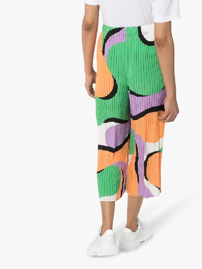 Shop Issey Miyake Printed Plissé Cropped Trousers In Purple