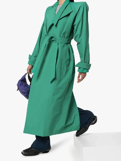 Shop Balenciaga Wrap Trench Coat - Women's - Cotton/polyamide/cupro In Green