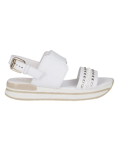 Shop Hogan White Leather Flat Sandals