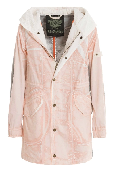 Shop Mr & Mrs Italy Printed Canvas New York Parka Midi In Sky Pink Light Grey