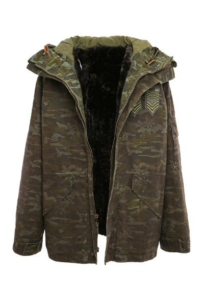 Shop Mr & Mrs Italy Cortina Mini Parka With Fur In Camouflage Army / Army/military Camou