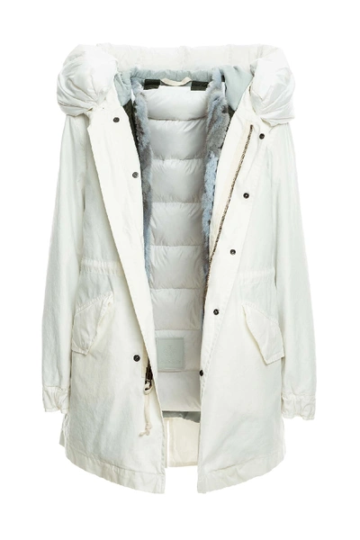 Shop Mr & Mrs Italy New York Parka Midi With Mink Fur In Old Ivory / Steel/misty Blue/white Pap / White Paper