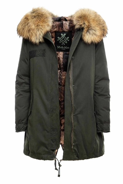 Shop Mr & Mrs Italy Parka A-line With Fur And Padded Lining In London Green / Natural / Natural