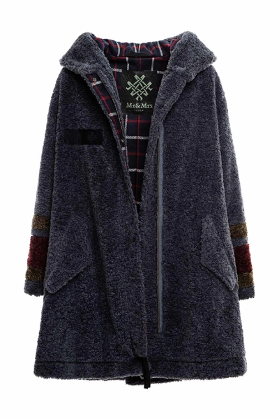Shop Mr & Mrs Italy Baby Bear Parka A-line With Tartan In Antracite / Blu/rosso/crema