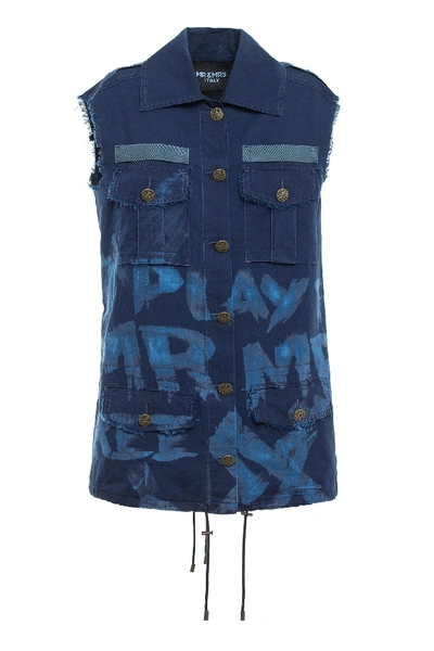 Shop Mr & Mrs Italy Printed Light Denim Waistcoat In Dk Blue Denim