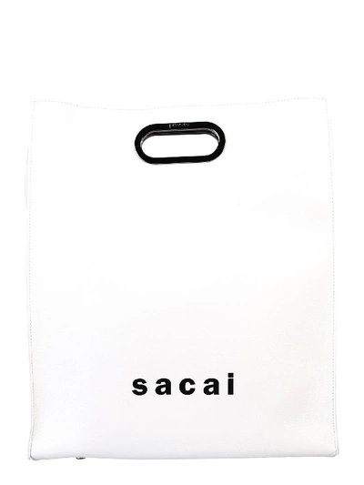 Shop Sacai Branded Bag In White