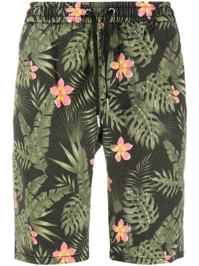 Shop Sun 68 Tropical Floral Print Elasticated Waist Shorts In Green