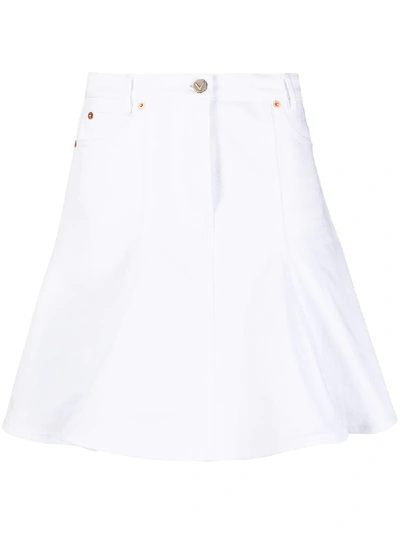 Shop Valentino Flared Denim Skirt In White
