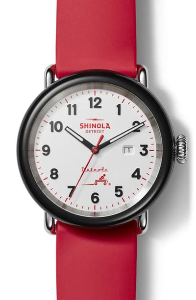 Shop Shinola Detrola Silicone Strap Watch, 43mm In Red/ White/ Black