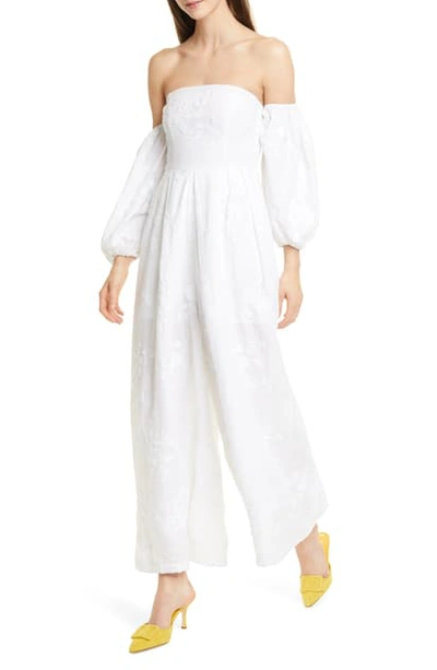 Shop All Things Mochi Manila Off The Shoulder Wide Leg Jumpsuit In White