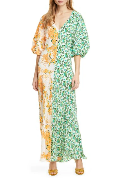 Shop All Things Mochi Rubylyn Split Floral Silk Maxi Dress In Multi