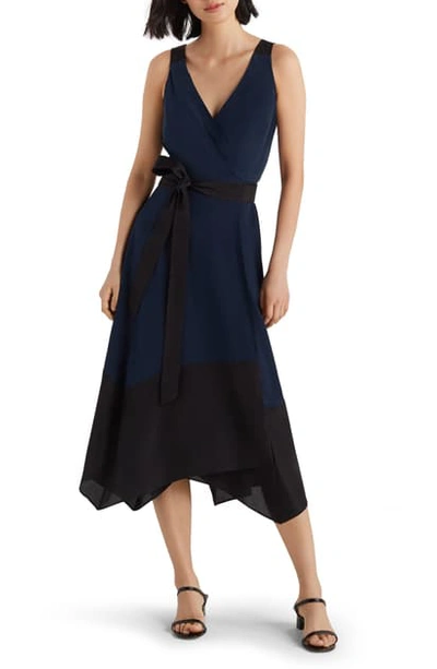 Shop Club Monaco Colorblock Silk Wrap Dress In Blue Multi