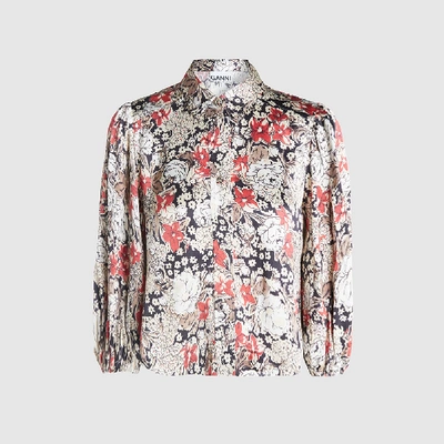 Pre-owned Ganni Multicoloured Cameron Floral Print Shirt Dk 36 In Multicolor