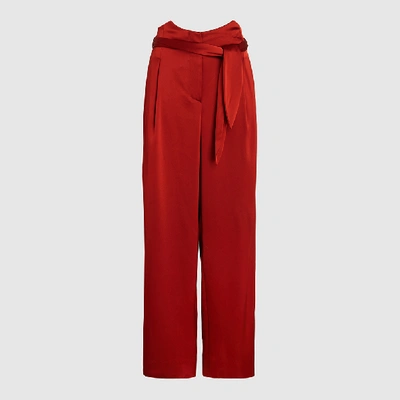 Pre-owned Nanushka Red Marie Belted Satin Wide-leg Trousers S