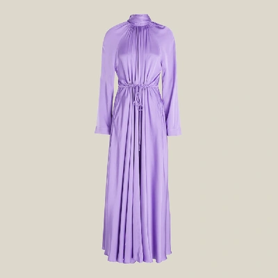 Pre-owned Solace London Purple Akan Ruched Satin Maxi Dress Uk 6