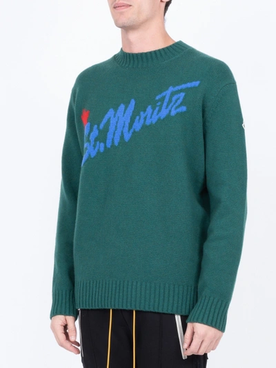 Shop Moncler Intarsia St. Moritz Knitted Sweater Green