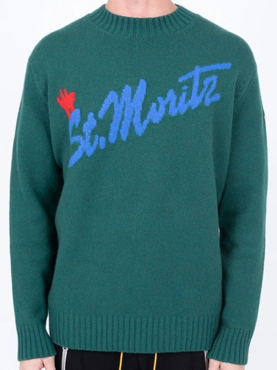 Shop Moncler Intarsia St. Moritz Knitted Sweater Green